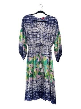 Rubyyaya Tropical Print Tassel Resort Dress Large